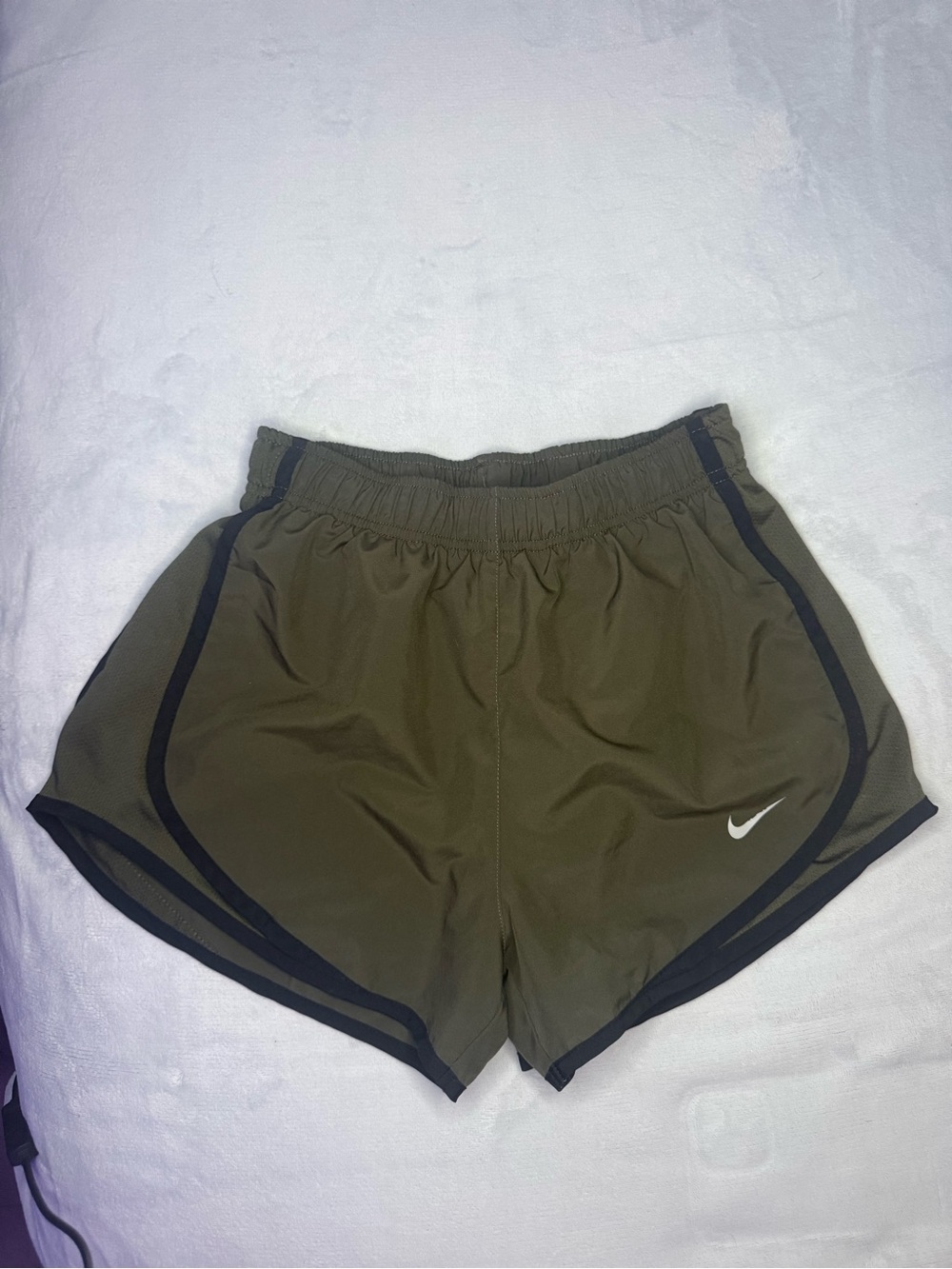 Nike Olive Green Women's Running Shorts with Black Trim